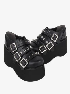 Chaussures gothiques Lolita avec œillets métalliques noirs escarpins Lolita en cuir PU à bout rond