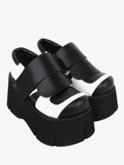 Chaussures gothiques Lolita noires chaussures Lolita en cuir PU à bout rond et bicolore