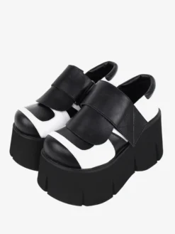 Chaussures gothiques Lolita noires chaussures Lolita en cuir PU à bout rond et bicolore