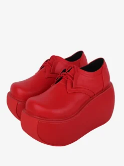 Chaussures gothiques Lolita Ture rouge métallisé à lacets escarpins Lolita en cuir PU à bout rond
