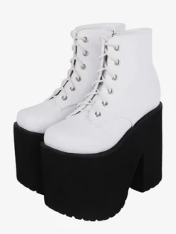 Chaussures gothiques Lolita avec œillets métalliques blancs escarpins Lolita en cuir PU à bout rond
