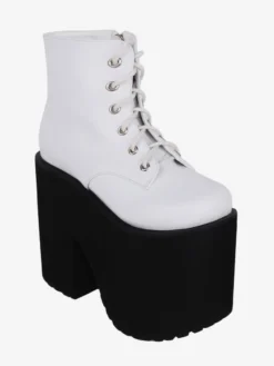 Chaussures gothiques Lolita avec œillets métalliques blancs escarpins Lolita en cuir PU à bout rond