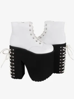 Chaussures gothiques Lolita avec œillets métalliques blancs bout rond chaussures Lolita en cuir PU