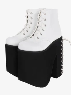 Chaussures gothiques Lolita avec œillets métalliques blancs bout rond chaussures Lolita en cuir PU