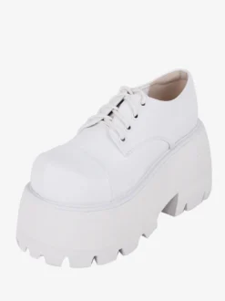 Chaussures Gothiques Lolita Escarpins Lolita en Cuir PU à Bout Rond Blanc