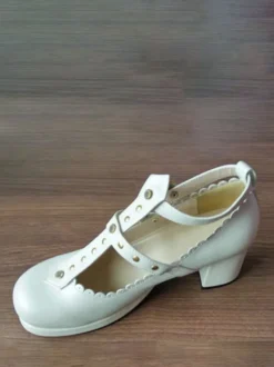 Chaussures gothiques Lolita Escarpins Lolita à talons épais en cuir PU avec rivets lavande