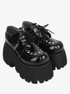 Chaussures gothiques Lolita avec rivets métalliques noirs chaussures Lolita en cuir PU à bout rond