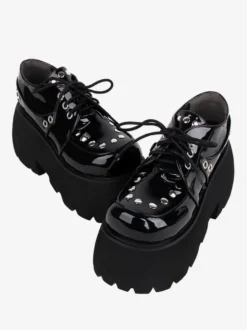 Chaussures gothiques Lolita avec rivets métalliques noirs chaussures Lolita en cuir PU à bout rond
