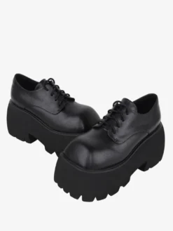 Chaussures gothiques Lolita noires à lacets en cuir PU à talons compensés chaussures Lolita