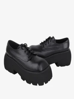 Chaussures gothiques Lolita noires à lacets en cuir PU à talons compensés chaussures Lolita