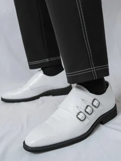 Chaussures habillées blanches pour hommes bout rond détail boucle style décontracté