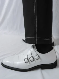 Chaussures habillées blanches pour hommes bout rond détail boucle style décontracté