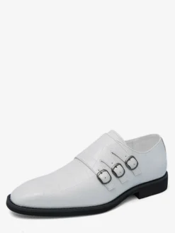 Chaussures habillées blanches pour hommes bout rond détail boucle style décontracté