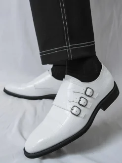 Chaussures habillées blanches pour hommes bout rond détail boucle style décontracté