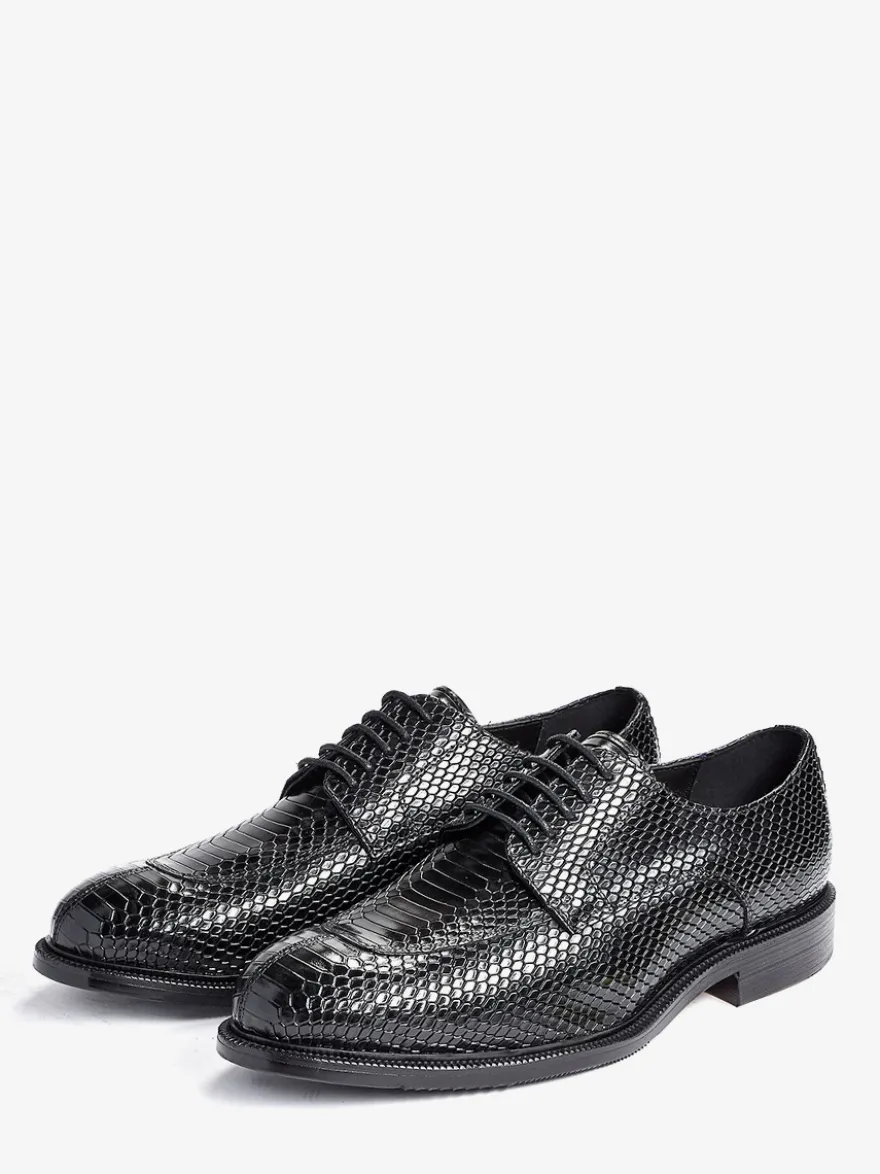 Chaussures habillées derbies pour hommes en cuir véritable gaufré python chaussures d'affaires formelles