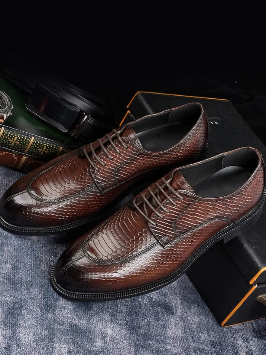 Chaussures habillées derbies pour hommes en cuir véritable gaufré python chaussures d'affaires formelles
