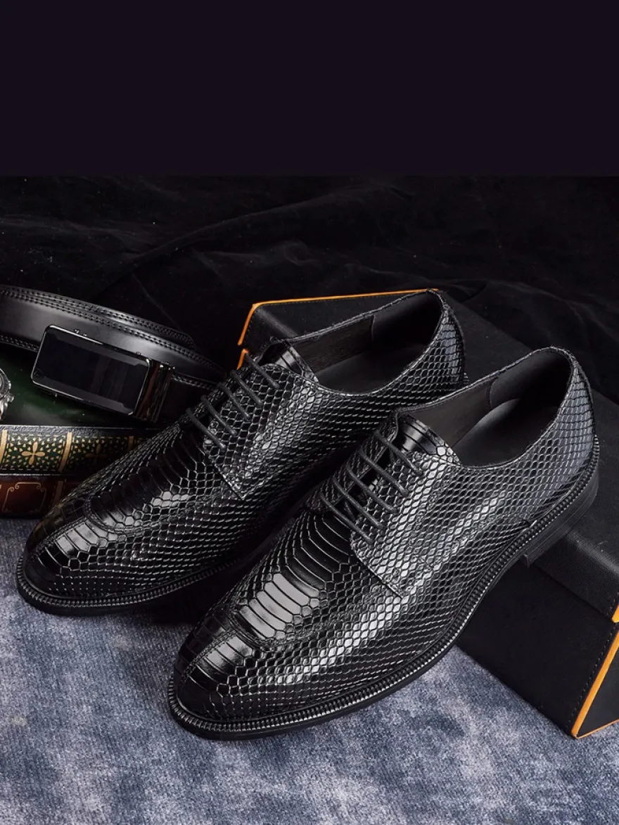 Chaussures habillées derbies pour hommes en cuir véritable gaufré python chaussures d'affaires formelles