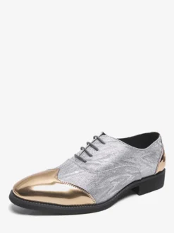 Chaussures habillées dorées pour hommes bout rond patchwork lacets chaussures décontractées