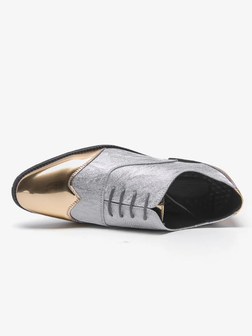 Chaussures habillées dorées pour hommes bout rond patchwork lacets chaussures décontractées