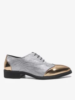 Chaussures habillées dorées pour hommes bout rond patchwork lacets chaussures décontractées
