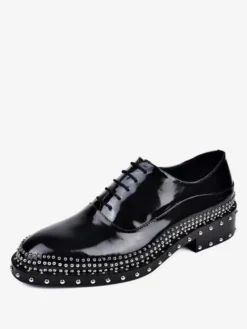 Chaussures habillées hommes pour mariage à bout rond rivets en cuir de vache