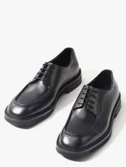 Chaussures habillées noires à bout rond et lacets en cuir véritable pour hommes
