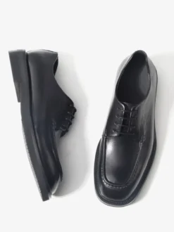 Chaussures habillées noires à bout rond et lacets en cuir véritable pour hommes