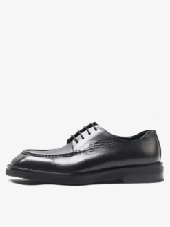 Chaussures habillées noires à bout rond et lacets en cuir véritable pour hommes