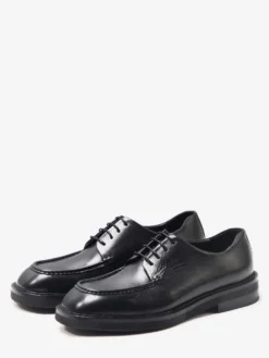 Chaussures habillées noires à bout rond et lacets en cuir véritable pour hommes