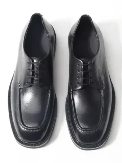 Chaussures habillées noires à bout rond et lacets en cuir véritable pour hommes