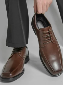 Chaussures habillées noires à bout carré chaussures Oxford à lacets