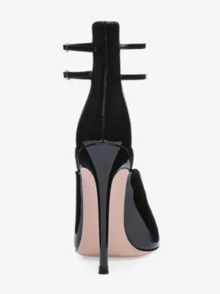 Chaussures habillées noires à talons hauts et bout pointu avec bride à la cheville pour femmes