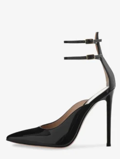 Chaussures habillées noires à talons hauts et bout pointu avec bride à la cheville pour femmes
