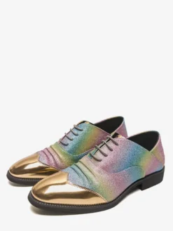 Chaussures habillées à paillettes pour hommes bout rond patchwork lacets chaussures décontractées