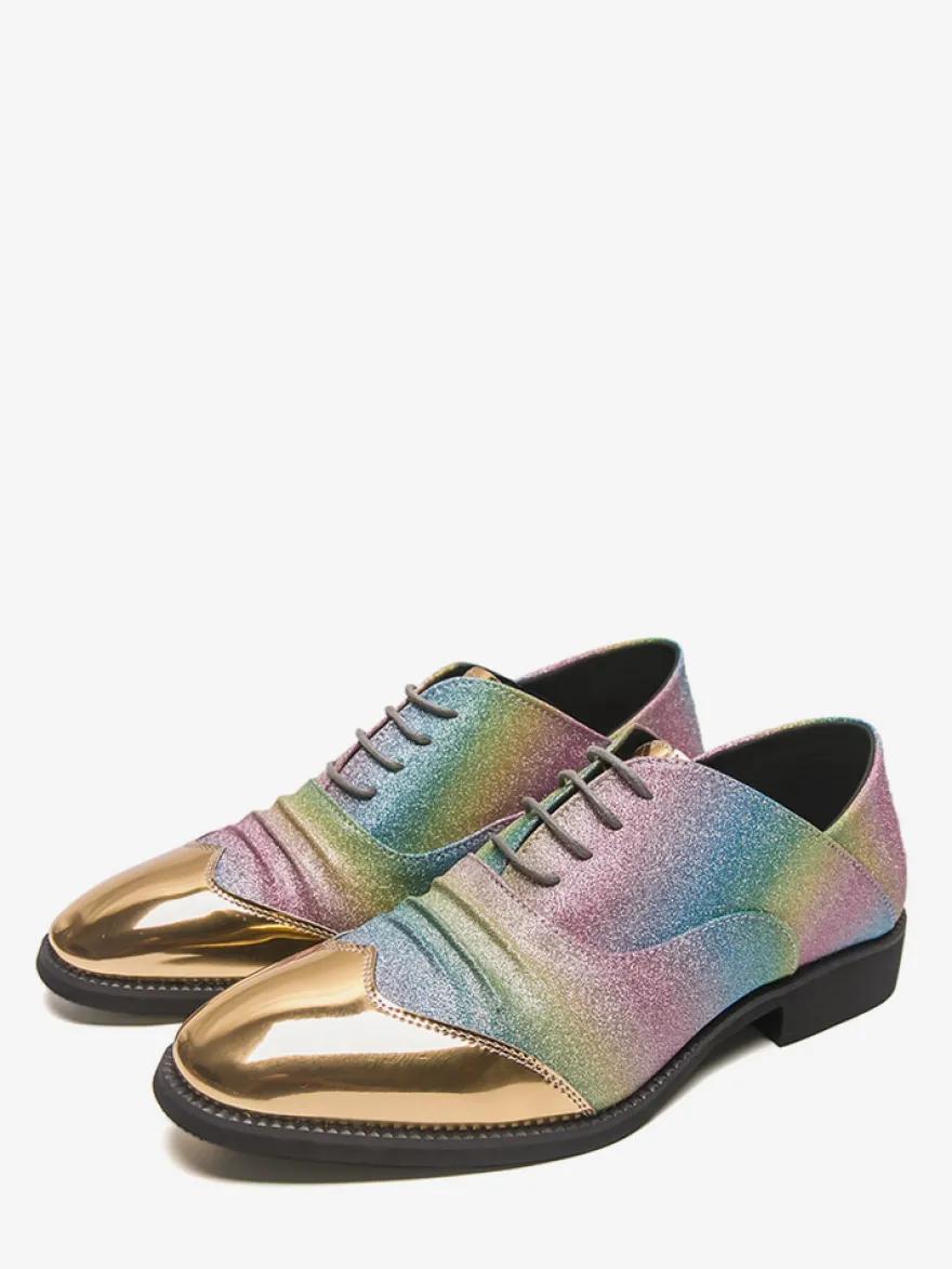 Chaussures habillées à paillettes pour hommes bout rond patchwork lacets chaussures décontractées