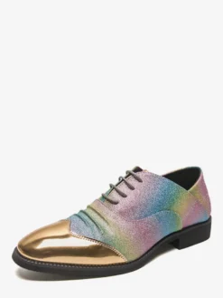 Chaussures habillées à paillettes pour hommes bout rond patchwork lacets chaussures décontractées