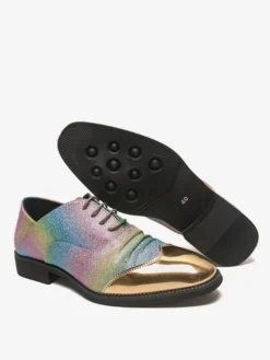 Chaussures habillées à paillettes pour hommes bout rond patchwork lacets chaussures décontractées