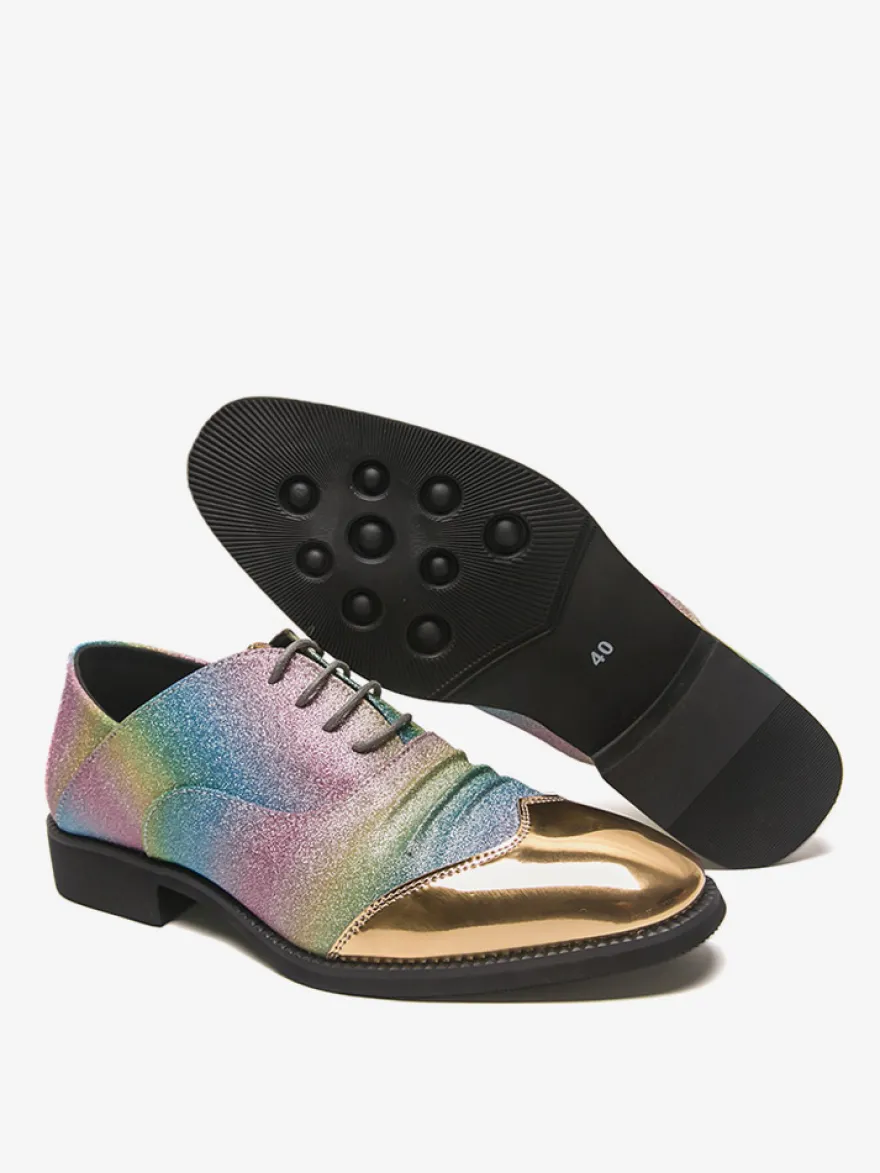 Chaussures habillées à paillettes pour hommes bout rond patchwork lacets chaussures décontractées