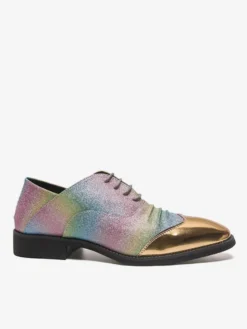 Chaussures habillées à paillettes pour hommes bout rond patchwork lacets chaussures décontractées