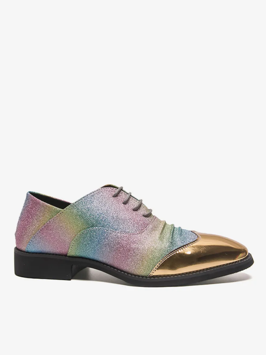 Chaussures habillées à paillettes pour hommes bout rond patchwork lacets chaussures décontractées