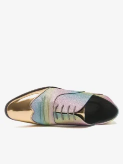 Chaussures habillées à paillettes pour hommes bout rond patchwork lacets chaussures décontractées