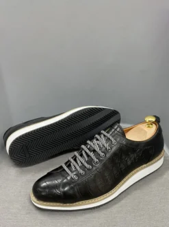 Chaussures habillées pour hommes motif crocodile à lacets faites à la main en cuir véritable