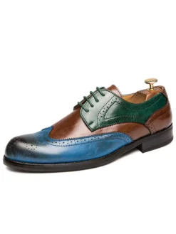Chaussures habillées pour hommes à bout pointu et talons bas à blocs de couleurs