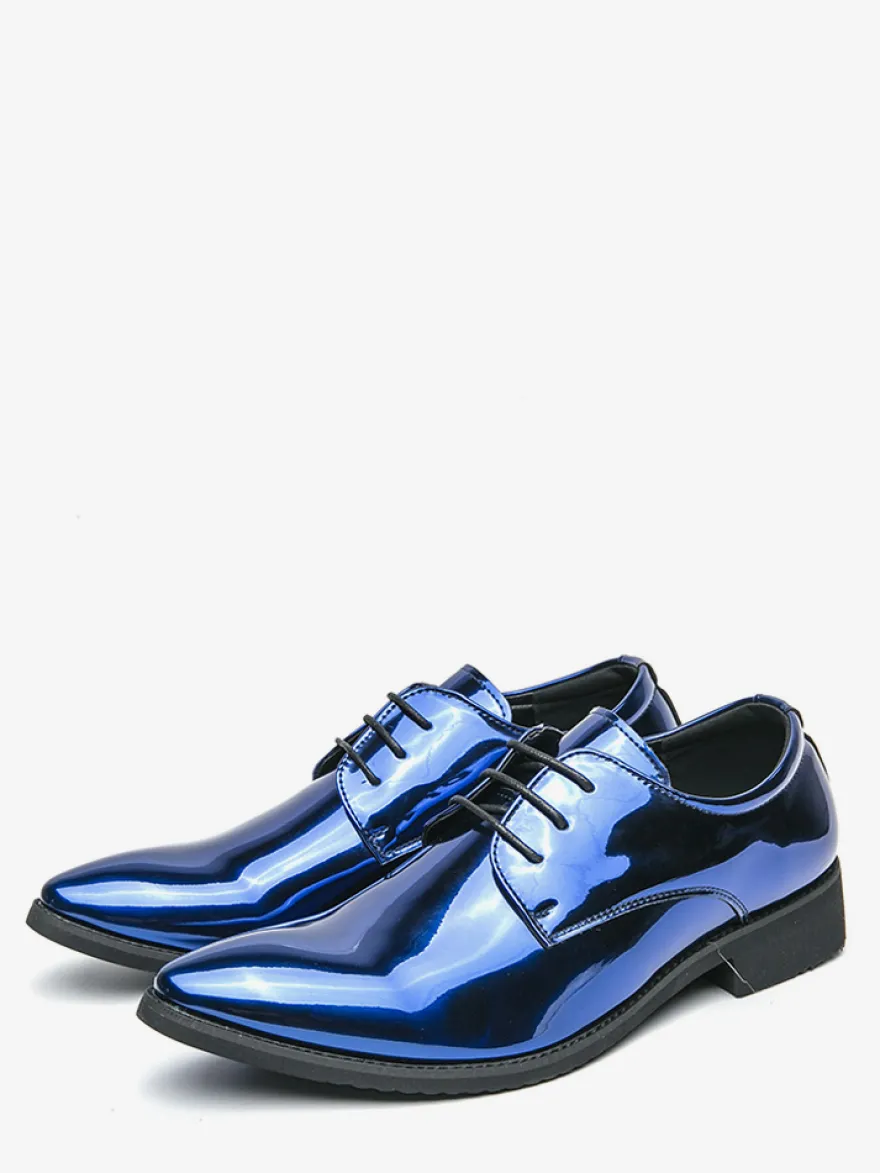 Chaussures habillées pour hommes bleues à bout pointu et à lacets