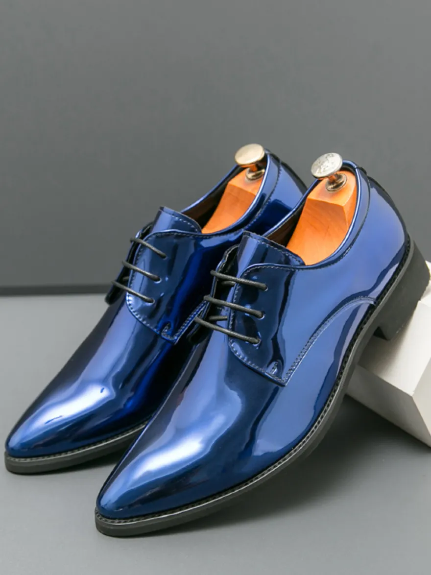 Chaussures habillées pour hommes bleues à bout pointu et à lacets