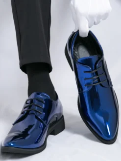 Chaussures habillées pour hommes bleues à bout pointu et à lacets