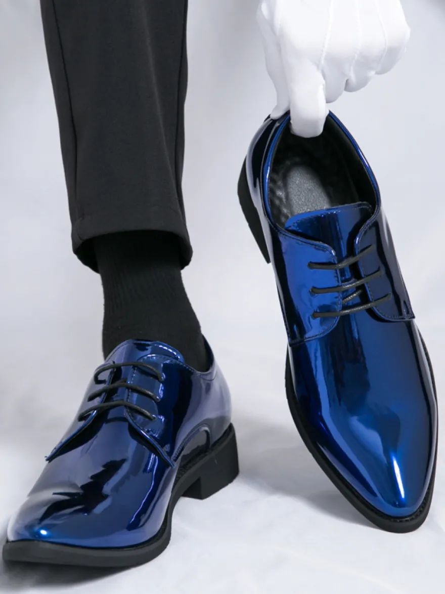 Chaussures habillées pour hommes bleues à bout pointu et à lacets