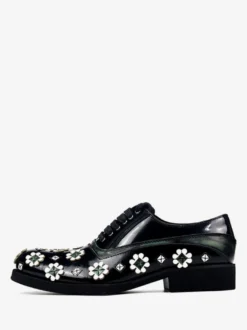 Chaussures habillées pour homme élégantes à bout rond en cuir de vachette à fleurs