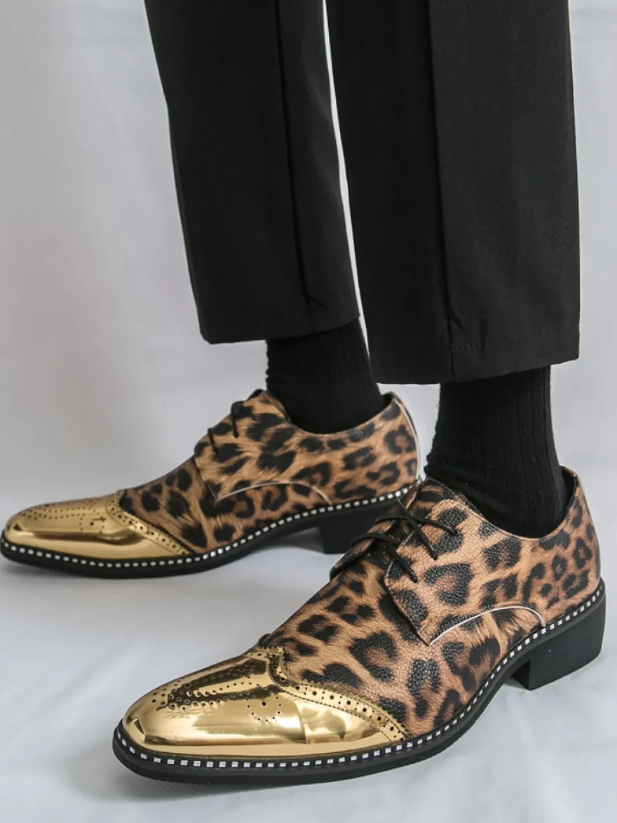 Chaussures habillées pour hommes patchwork léopard à lacets