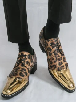 Chaussures habillées pour hommes patchwork léopard à lacets